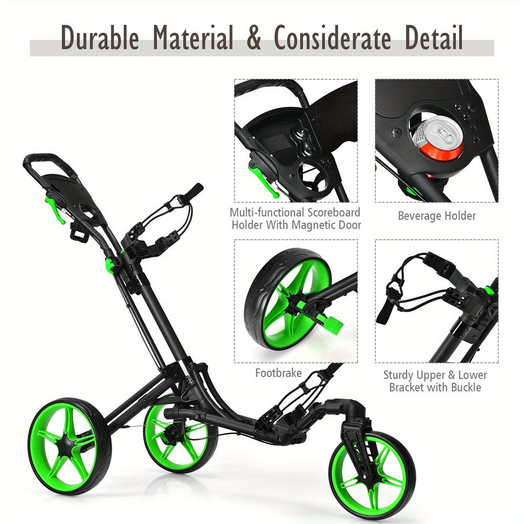Golf Push Cart with Adjustable Handle and Swivel Front Wheel — image 5