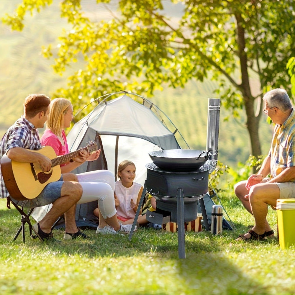 Round Wood-Burning Camp Stove Set with Chimney Pipe, Tripod Legs and 13.78- or 16.93-Inch Diameter Options — image 6