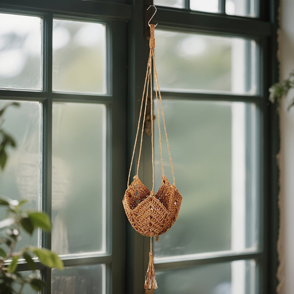 Macrame Plant Hanger with Tassels, Bohemian Cotton Rope Crochet Wall Basket, Indoor Outdoor Hanging Planter with Hooks, Boho 