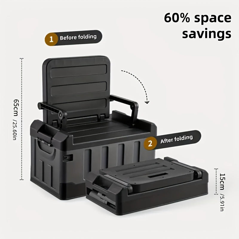 Folding Storage Box & Fishing Stool 2-in-1, Large Portable Organizer with Backrest for Car Trunk — image 6
