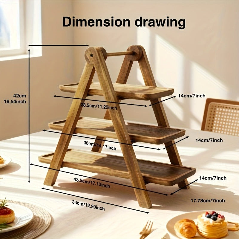 Cake Stand 3 Tier Wooden Serving Tray Farmhouse Dessert Display Cupcake Tower Bread Basket Collapsible Tiered Platter for Wed