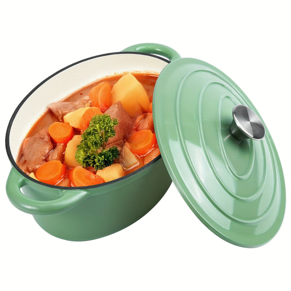 Dutch Oven Enameled Cast Iron 4.5QT with Lid & Dual Handles – Oval Non-Stick Enamel Coating for Bread Baking Soups Stews Brai