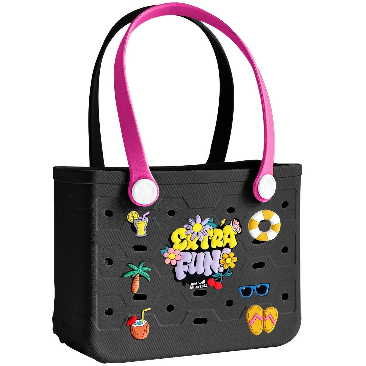 EVA Beach Bag for Women with Drainage Holes Waterproof Tote Bag Summer Outdoor Camping Shopping Travel Bag with Cute Decorati