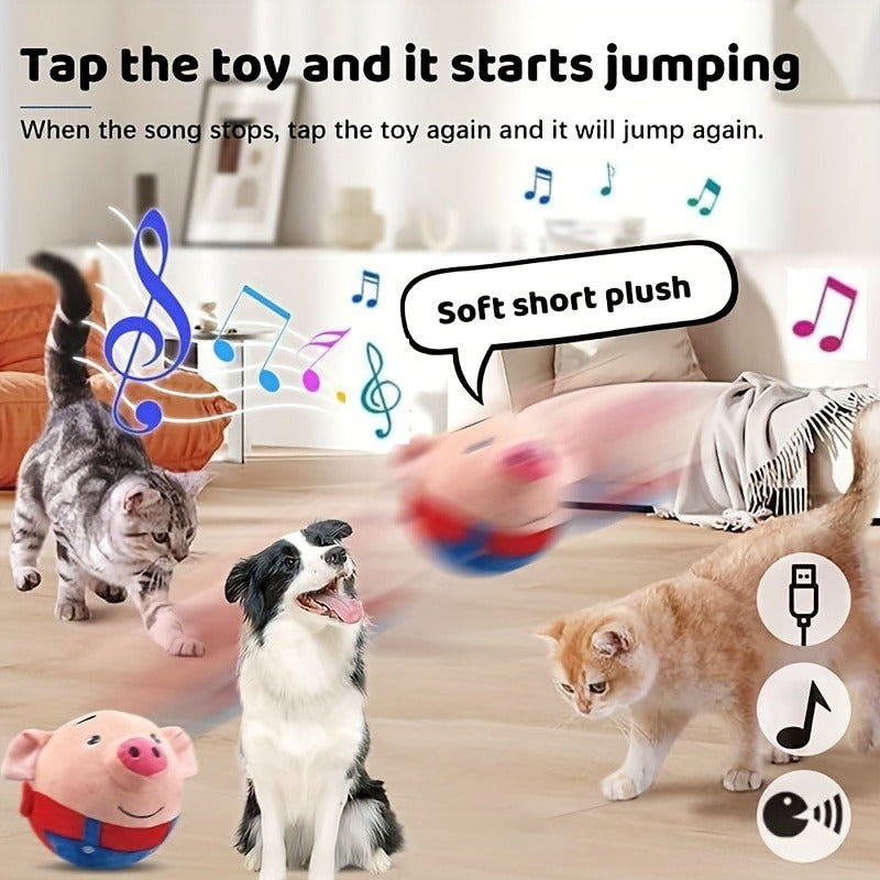 Dog Toy USB-Rechargeable Rolling Pig Plush Ball with Vibration, Swinging and Sound Effects in Two Colors — image 3