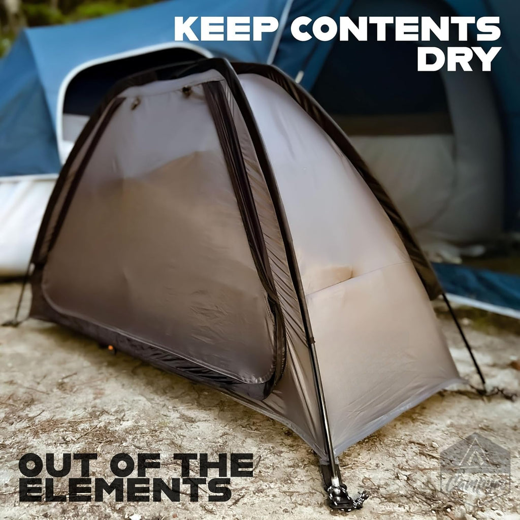 Camping Tent Organizer 9-Shelf with Zippered Flap – Hanging Storage Rack for Shoes, Gear & Dining, Fits Most Tents, Brown & G