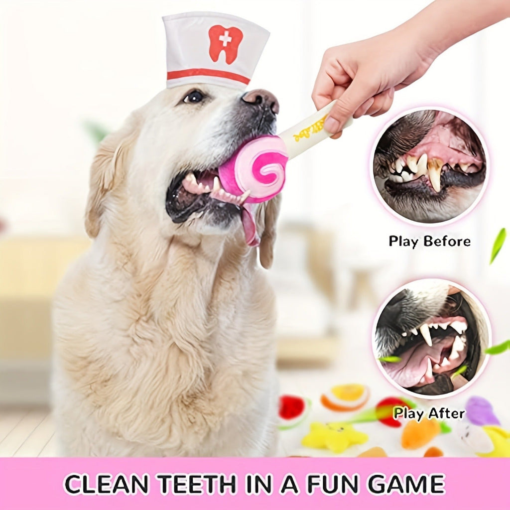Fourteen-Piece Plush Dog Toy Set with Fruit, Vegetable and Snack Shapes for Supervised Squeaky Play — image 5