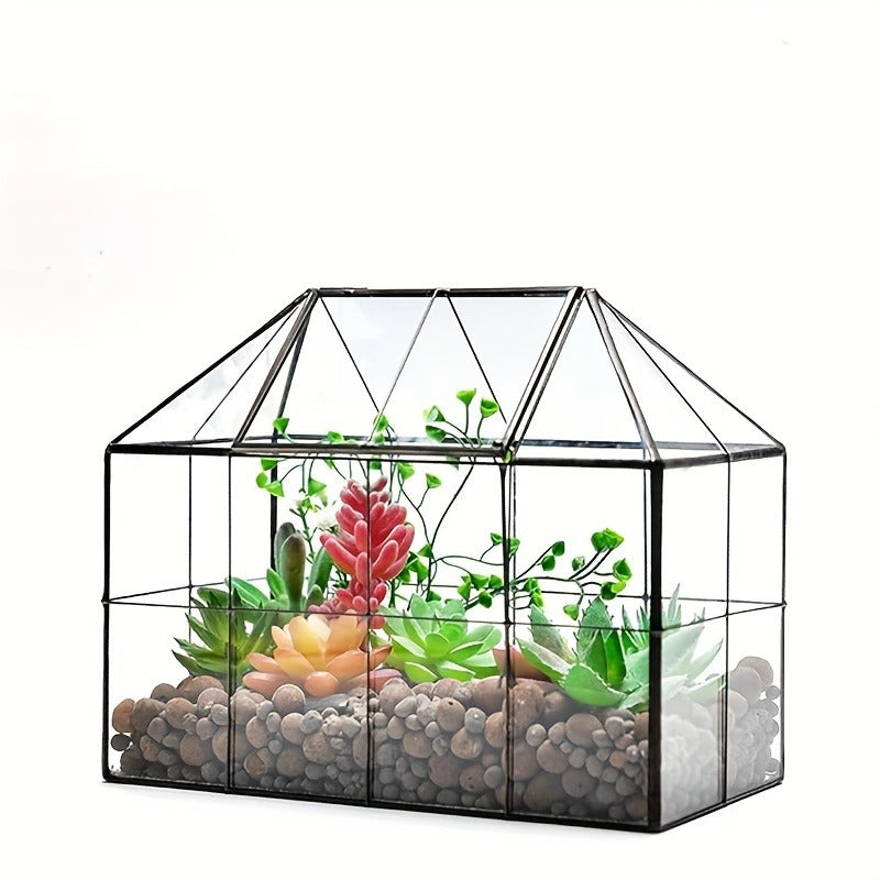 Geometric Glass Terrarium with Swing Lid 9.84x5.31x7.87 Inch Victorian Wardian Case for Succulents Cactus Air Plants Ferns In