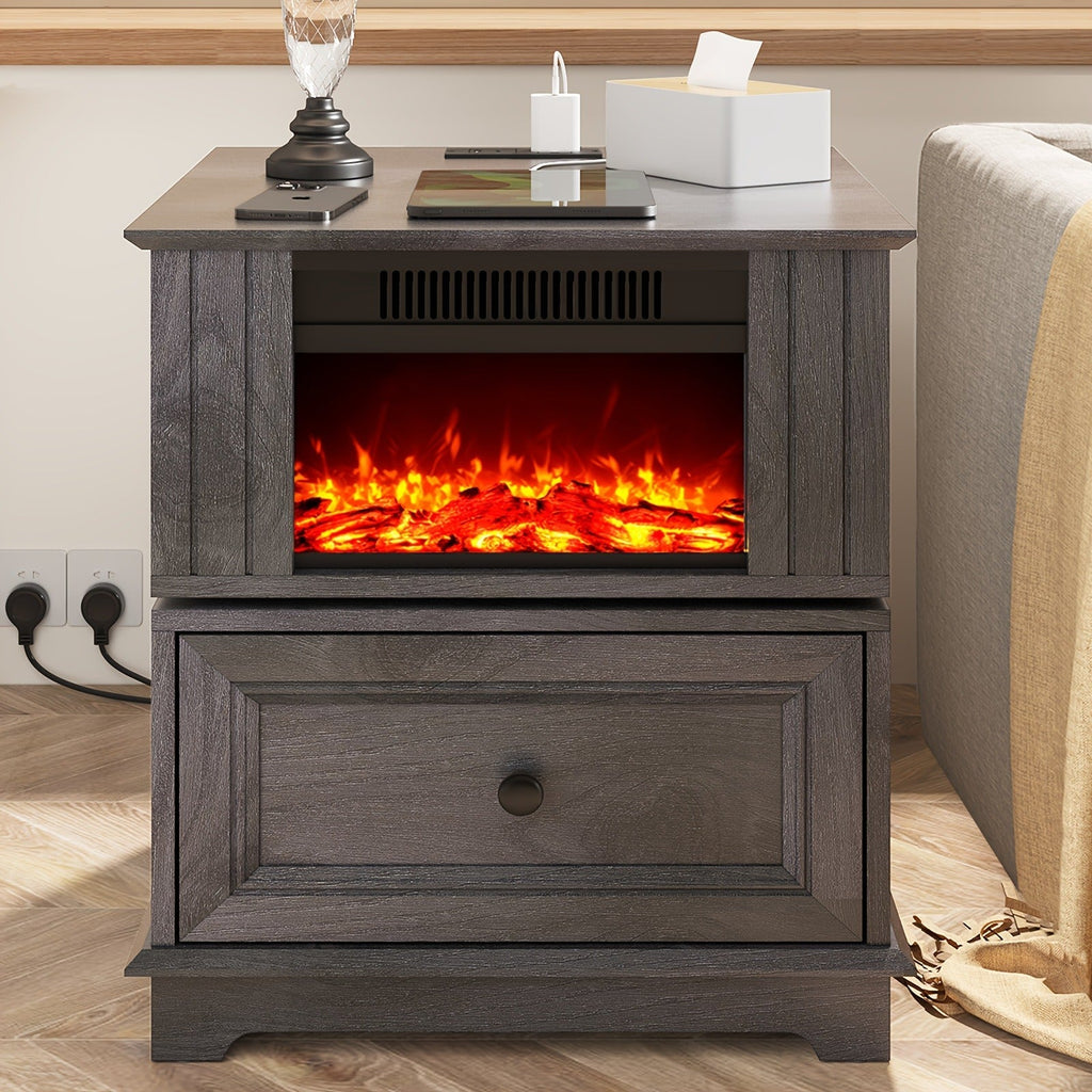 Electric Stove Heater End Table Rotatable Fireplace Side Table 1400W 4800 BTU Indoor Heater with Storage for Garden, Patio an