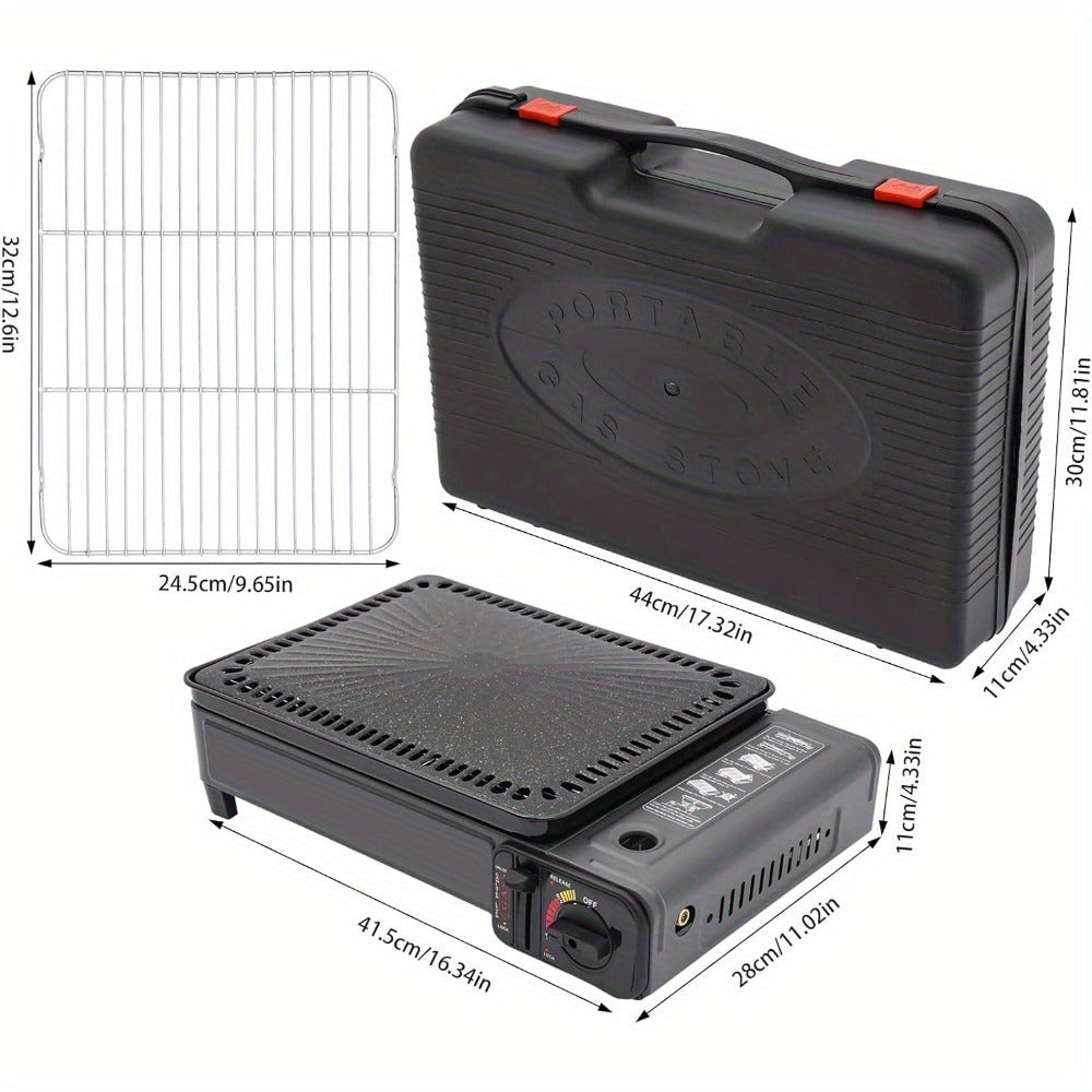 Black Dual-Fuel Tabletop Camping Grill Stove with Butane and LPG Inlets, 41.5 x 28 cm Body and Carrying Case — image 5