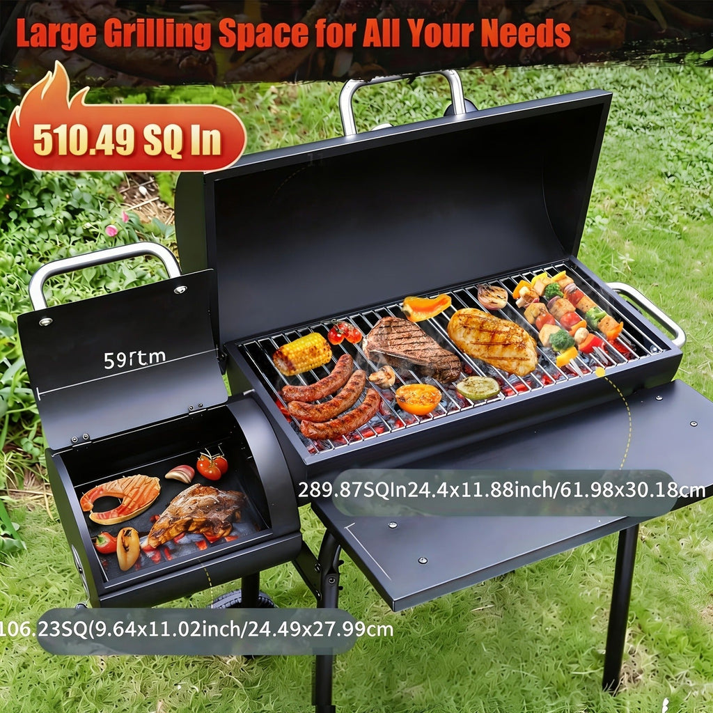 Barrel Charcoal Grill with Offset Smoker, Wheeled Cart, Side Firebox and Two Black Configuration Options — image 6