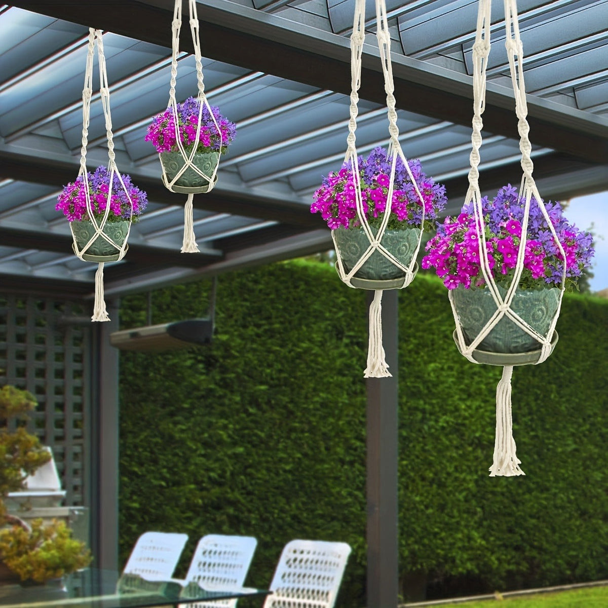 Macrame Hanging Planter Set of 4 Boho Rope Basket Plant Pot Holder for Indoor Outdoor – Decorative Hanging Organizer Net for 