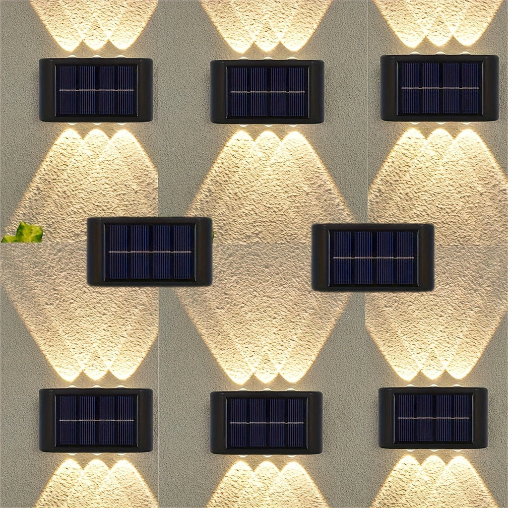Solar Wall Light Outdoor 8 Pack 6 LED Deck Fence Garden Lamp Waterproof Auto Dusk to Dawn Courtyard Pathway Garage Yard Decor