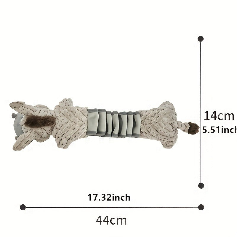 Dog Toy Stretch Donkey Plush Squeaker with Elastic Body, Textured Surface and Rope Ends in Gray White — image 5