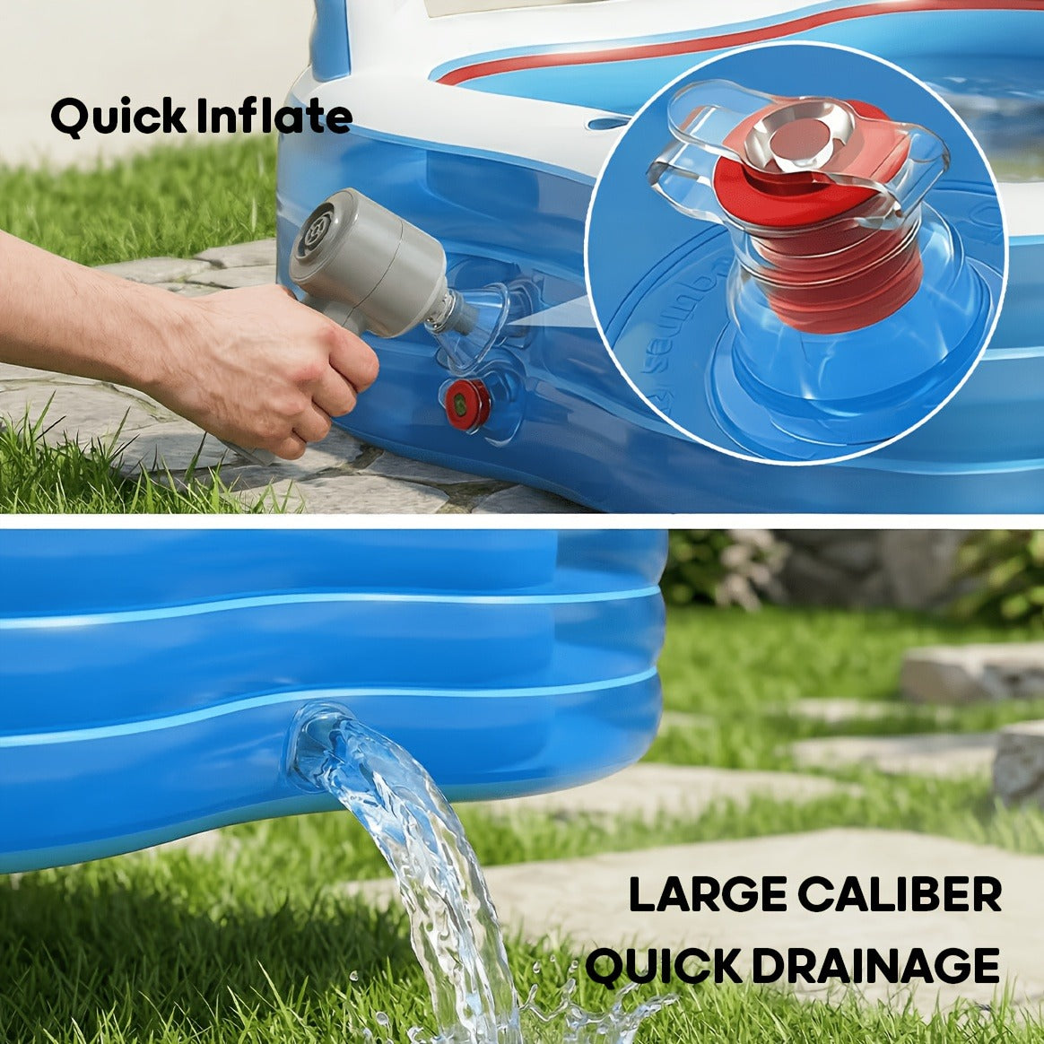 Inflatable Lounge Pool with Backrest 4 Seats 80x80x32 Inch Blow Up Pool for Adults Family Outdoor Garden for Garden, Patio an