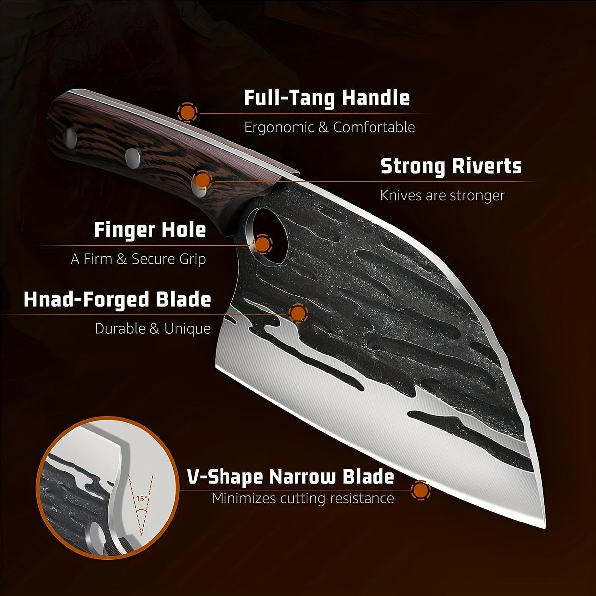 Meat Cleaver Hand Forged Serbian Chef Knife – High Carbon Steel Butcher Knife Full Tang with Leather Sheath | Razor Sharp Cho