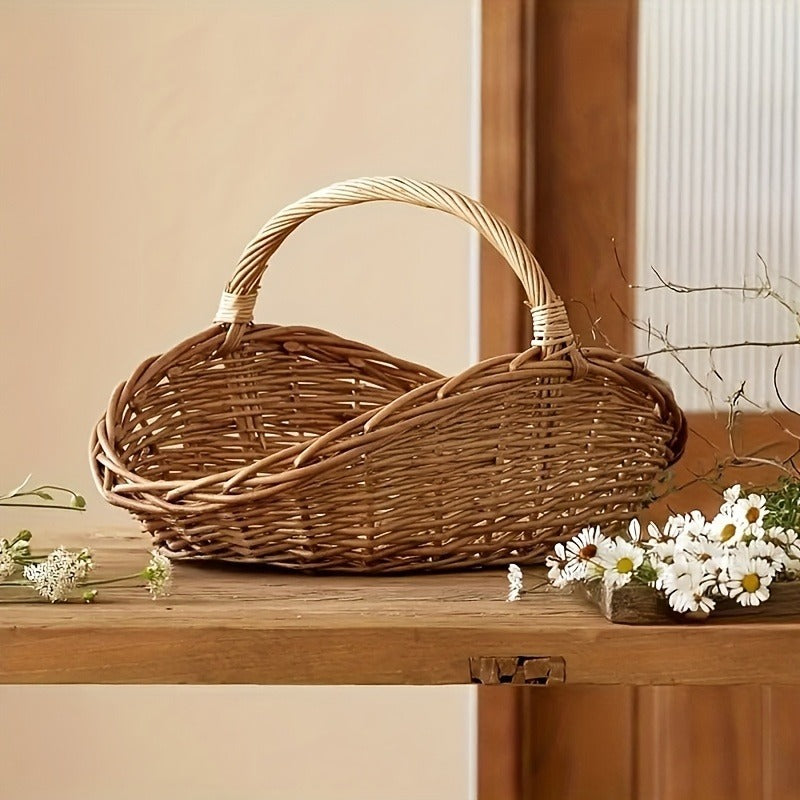 Natural Wicker Storage Basket with Thick-Wall Oval Design for Flowers, Produce and Farmhouse Display — image 5