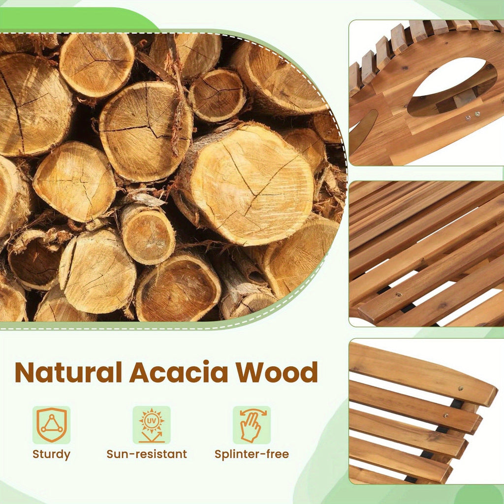 Acacia Wood Rocking Chaise Lounge Outdoor High Back Slatted Seat Stopper Patio Rocker for Deck Poolside Garden — image 4