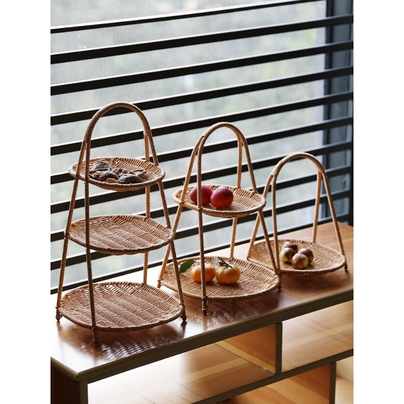Round Tiered Serving Tray with Woven-Look Frame in Single- or Two-Layer Light Coffee Configurations — image 6