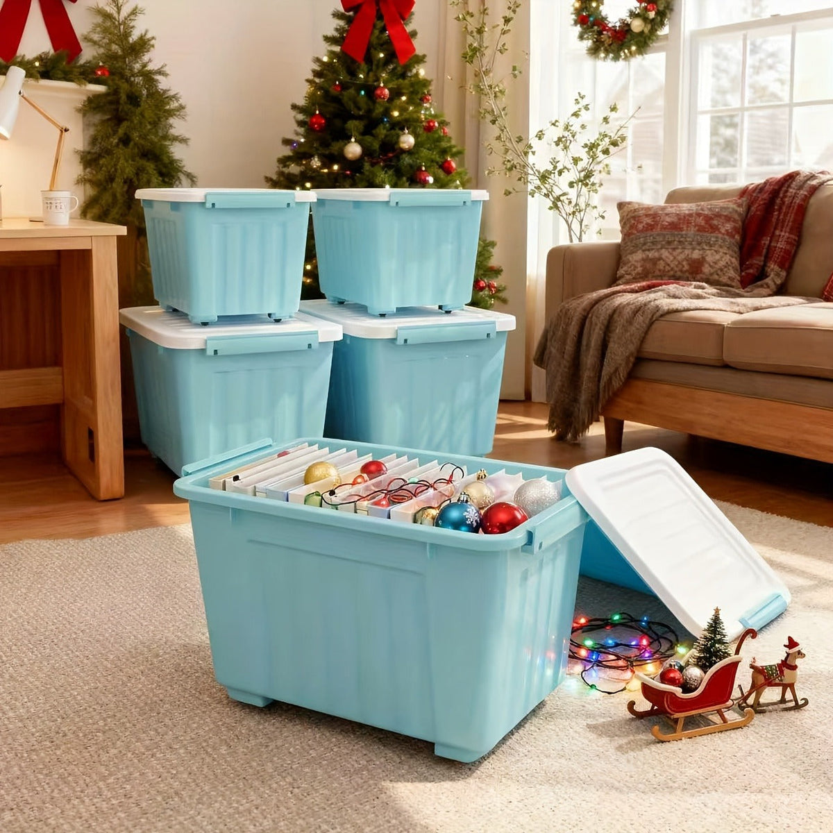 72QT or 97QT Stackable Storage Container Sets with Latching Lids in Clear, Pink/White or Gray/Yellow — image 10