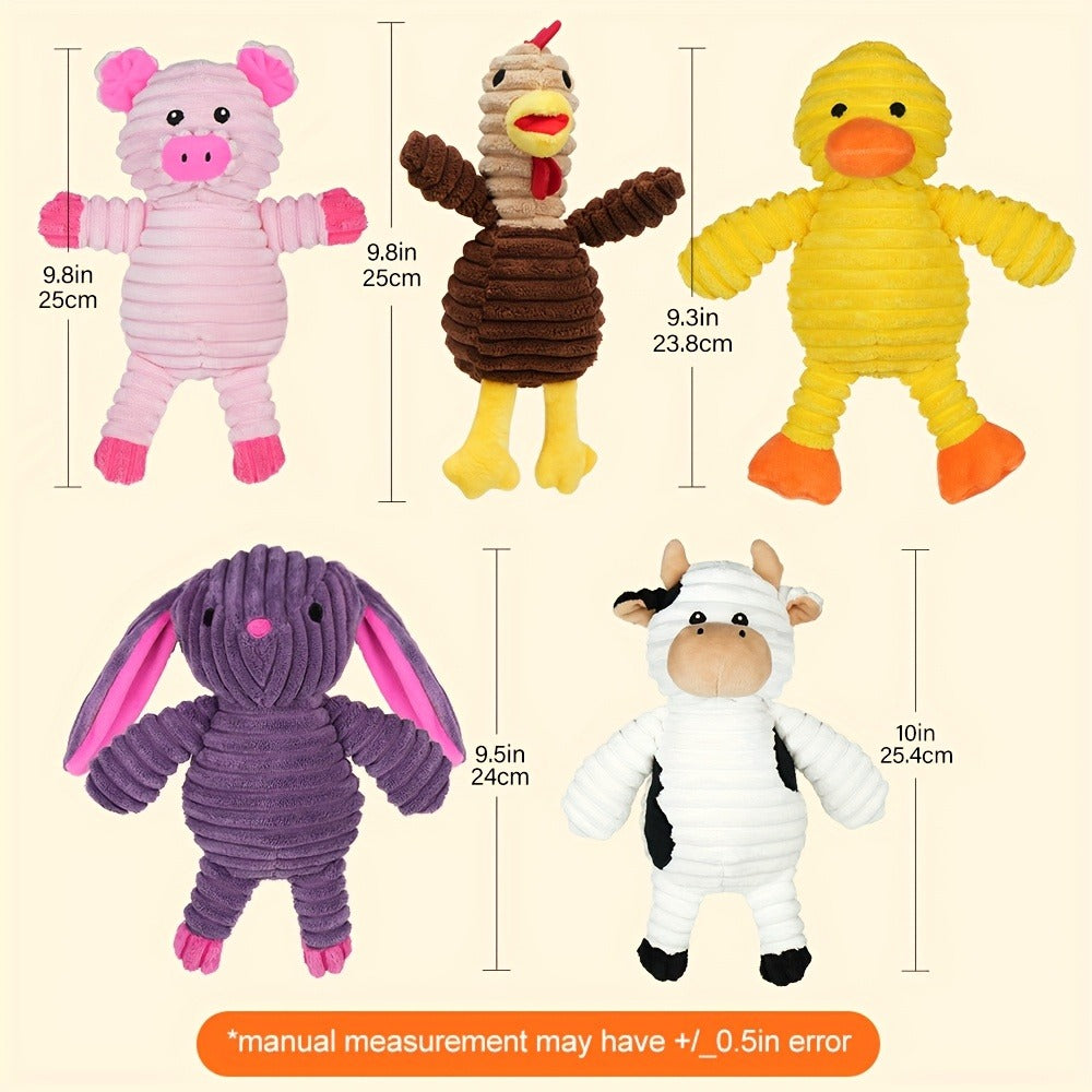 Dog Toys Five-Piece Squeaky Plush Animal Set with Pig, Frog, Elephant, Chicken and Fox Designs — image 3