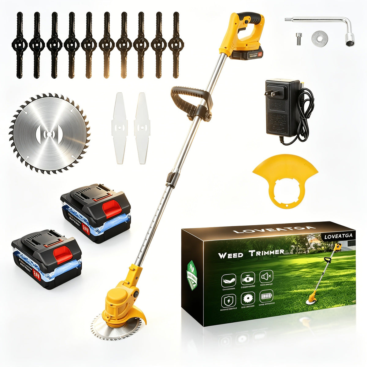 Cordless Weed Trimmer & Edger, 21V 3-in-1 Brush Cutter with 2 Batteries, Adjustable Head for Lawn — image 2