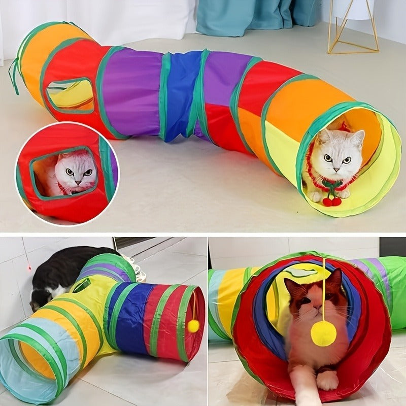 Cat Toy Rainbow Tunnel in S-Shaped or Three-Way Layouts with Peek Holes, Ball and One or Two-Pack Options — image 3