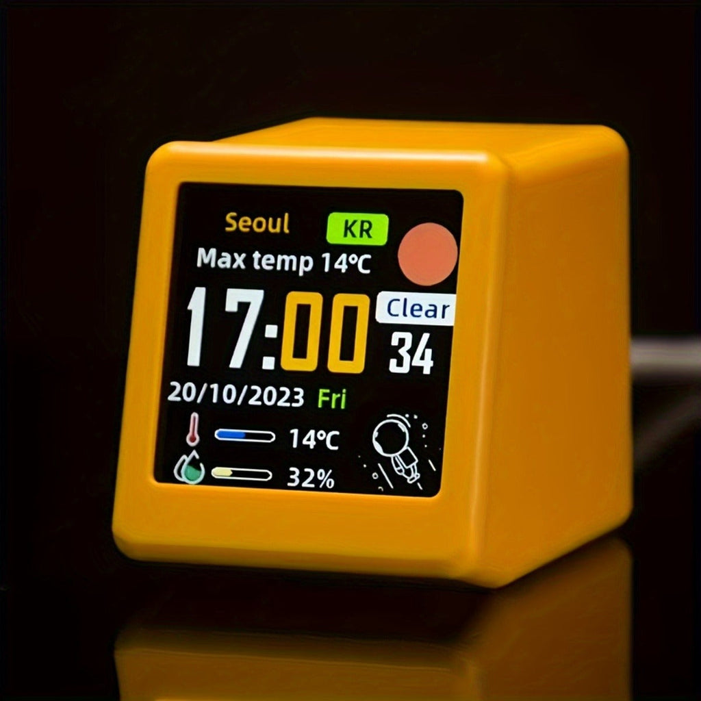 WiFi Weather Station Desktop Clock – Mini Smart Display Temperature Humidity Atmospheric Pressure Wind Speed GIF Animation — 