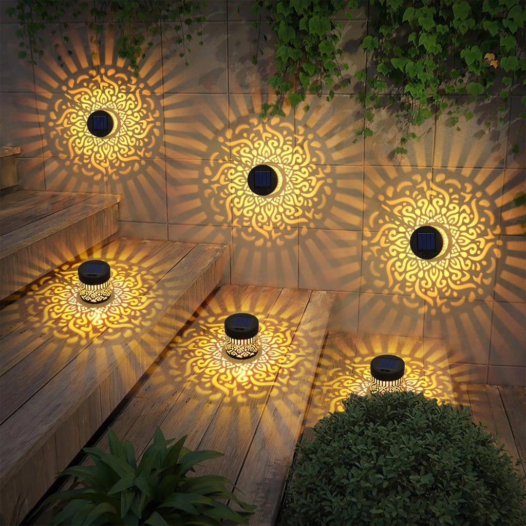 Solar Garden Lights IP65 Mandala Metal Wall Lanterns with Pattern Projection in 1/2/4 Packs for Fence Decor — image 7