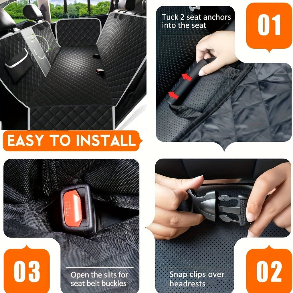 Gray Black Quilted Dog Car Back Seat Hammock with Mesh Window, Storage Pockets and 54 x 58 Inch Fit — image 5