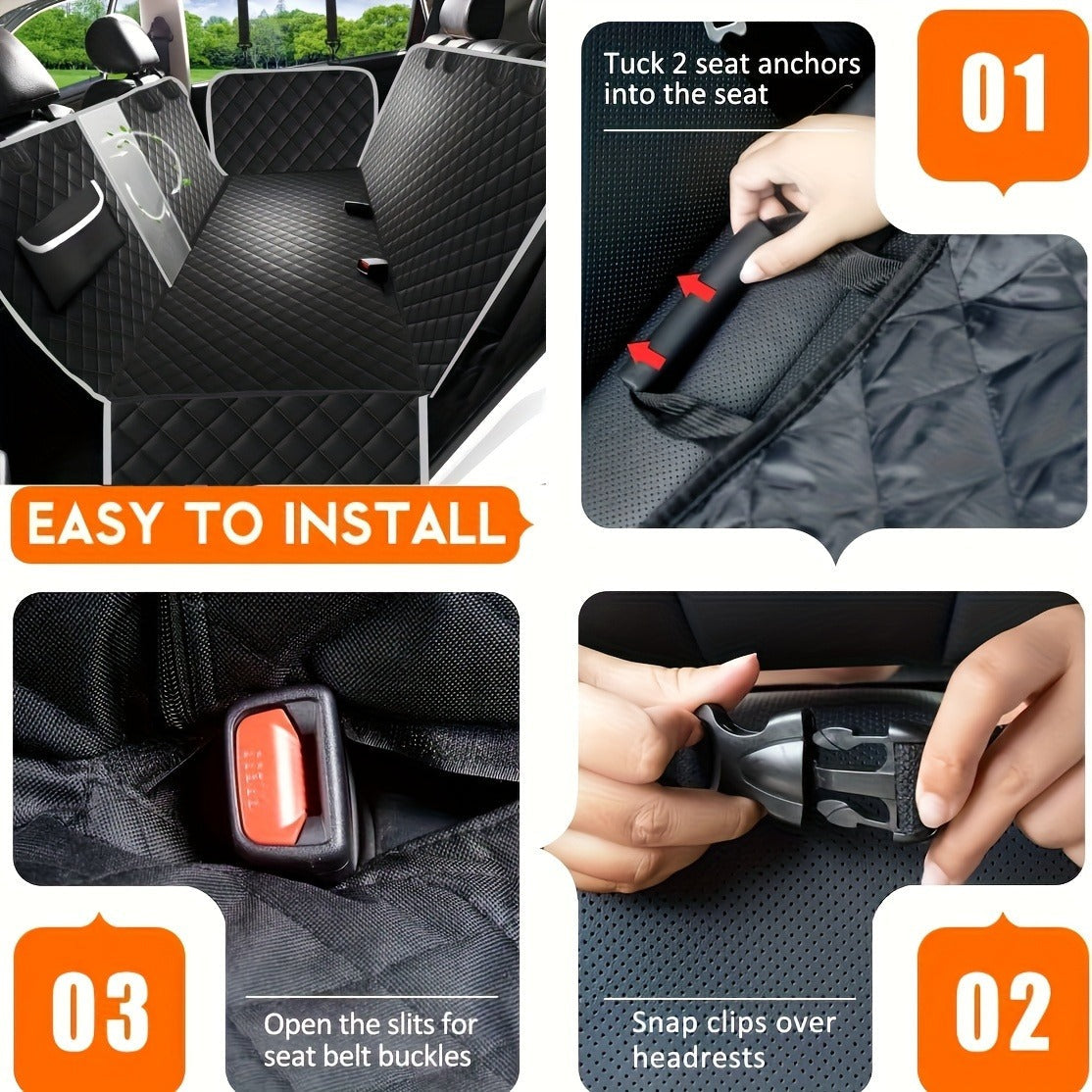 Gray Black Quilted Dog Car Back Seat Hammock with Mesh Window, Storage Pockets and 54 x 58 Inch Fit — image 5