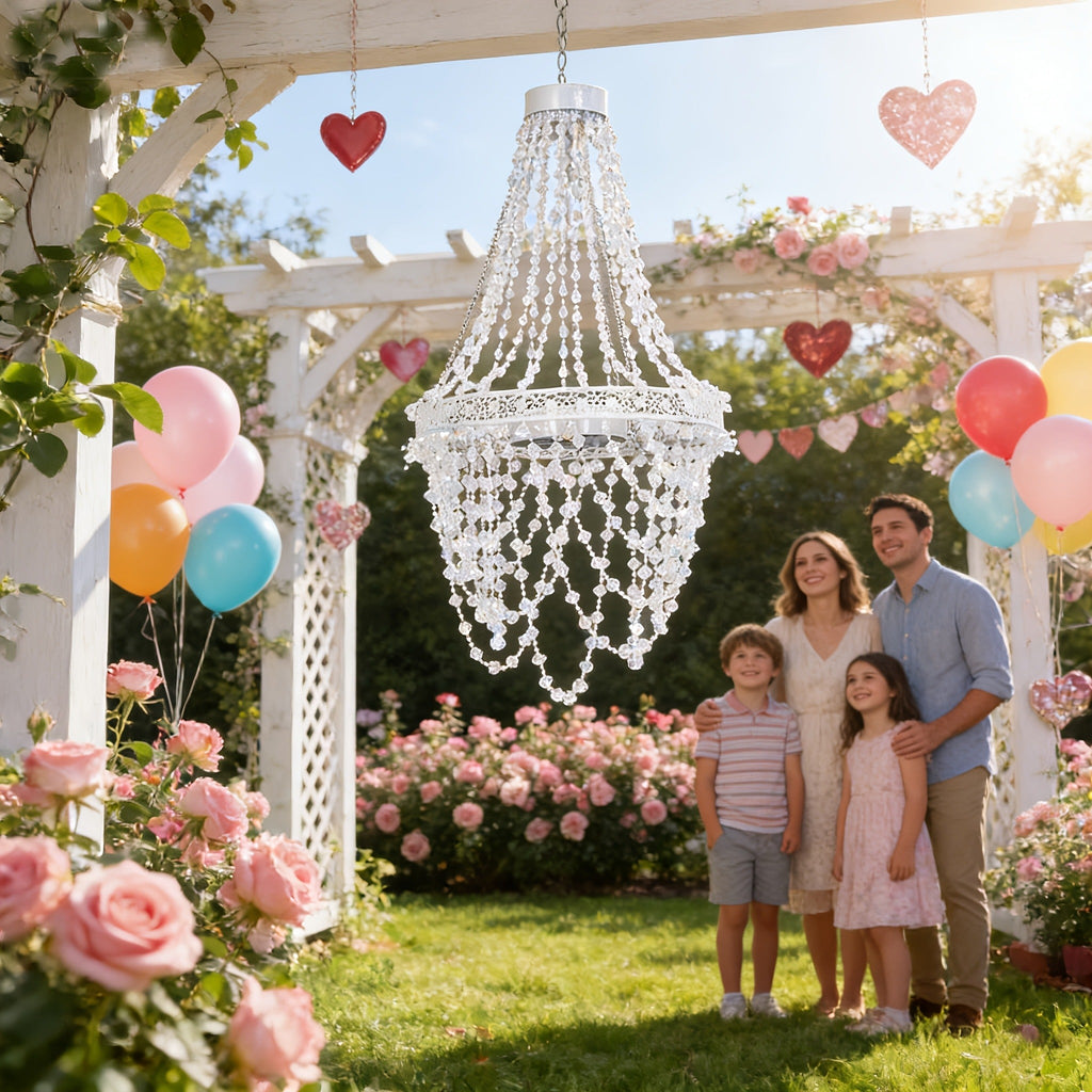 Solar Outdoor Lights 54-LED Hanging Crystal Chandelier in 6-Tier, Oval or Round Style for Gazebo Decor — image 6