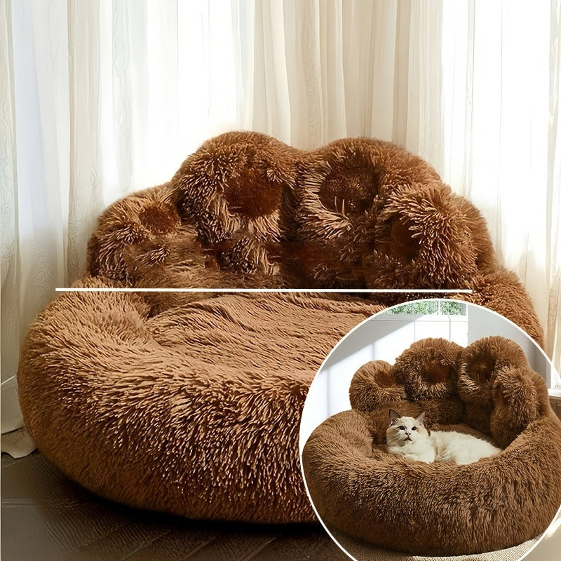 Bear-Paw Round Plush Pet Bed in Coffee, Pink or Gray with Four Weight-Labeled Size Options — image 15