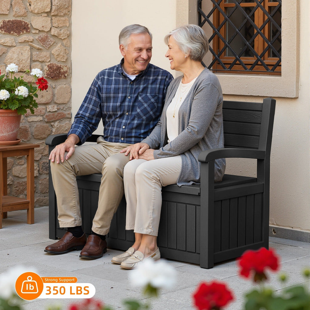80-Gallon Outdoor Deck Storage Bench with Backrest, Armrests and Hidden Under-Seat Compartment in Two Colors — image 2