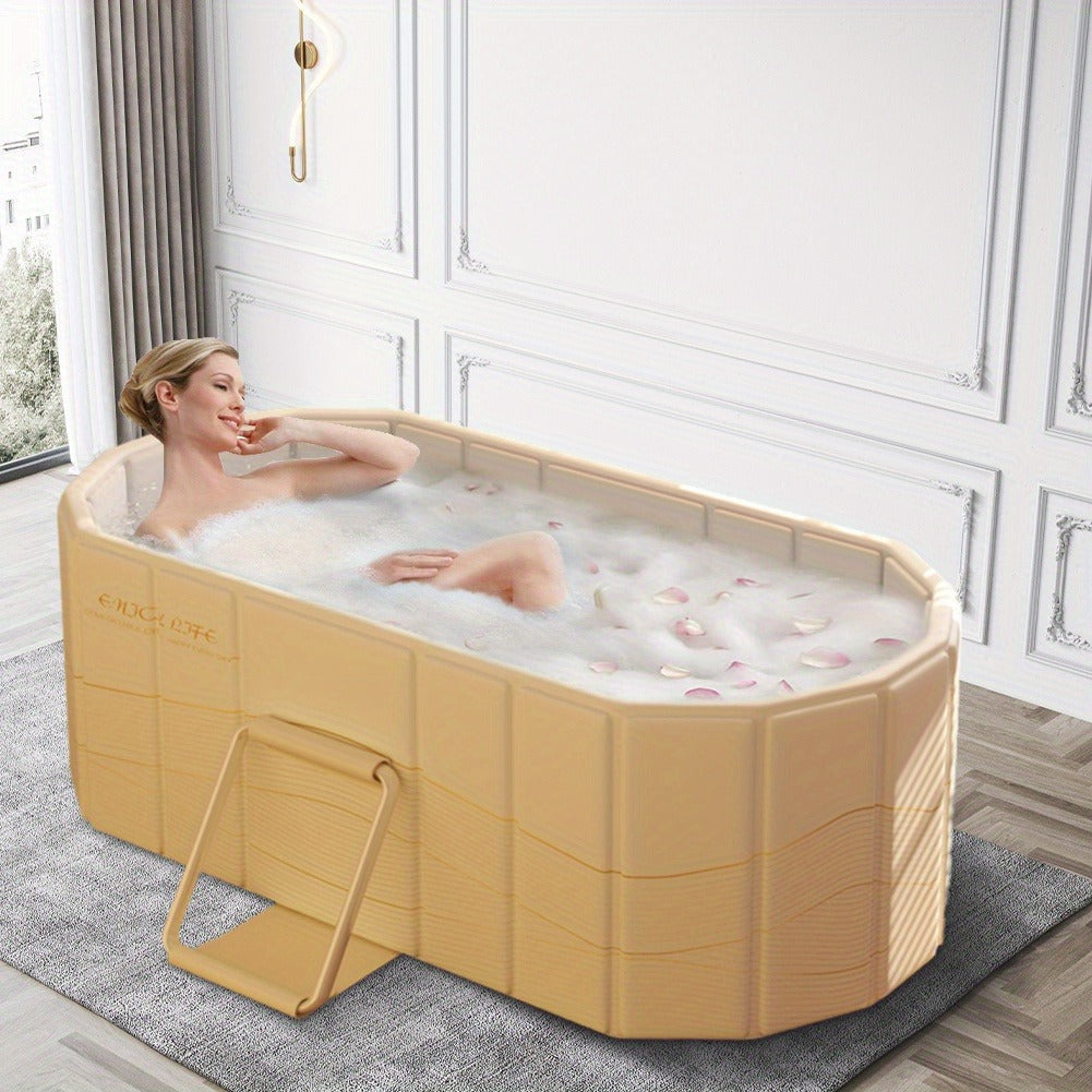 Foldable Portable Hot Tub & Ice Bath Soaking Tub, Large Freestanding Bathtub, Dual Drainage, Home & Outdoor Cold Plunge Tub —