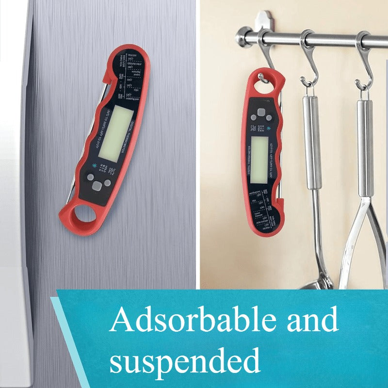 Red and Black Folding Digital Food Thermometer with Backlit Display, Calibration Mode, Unit Switch and Hanging Loop — image 4