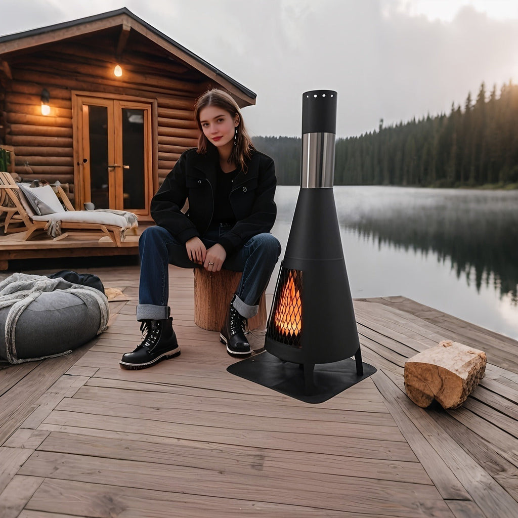 Outdoor Fire Pit Heater with Chimney Design 45-Inch Sitting Height Wood Burning Patio Stove with Mat — image 5