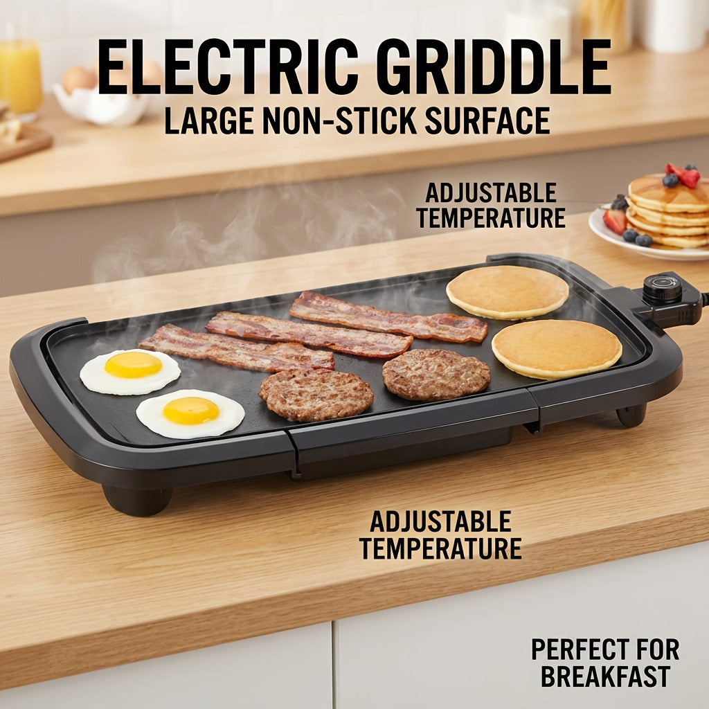Electric Griddle Non-Stick Teppanyaki Grill Pan, Frying & Grilling All-in-One for Eggs, Steaks, Bacon — image 7