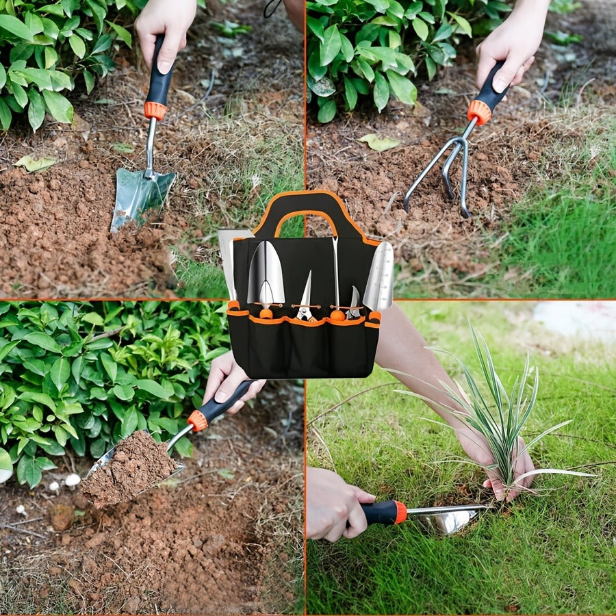 Garden Tool Set 10-Piece | Heavy Duty Stainless Steel Trowel Pruner Rake Weeder with Tote Bag | Ergonomic Non-Slip Grip Garde