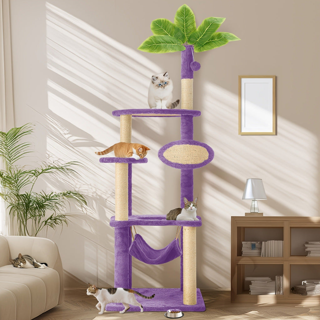 55-Inch Plant-Style Cat Tree with Platforms, Round Pass-Through Perch, Hammock and Four Colors — image 17