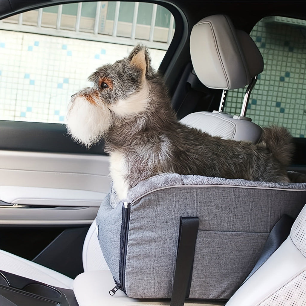 Open-Top Pet Carrier Car Seat Tote with Padded Rim, Attachment Straps, Interior Clip and Grey Fabric Exterior — image 13