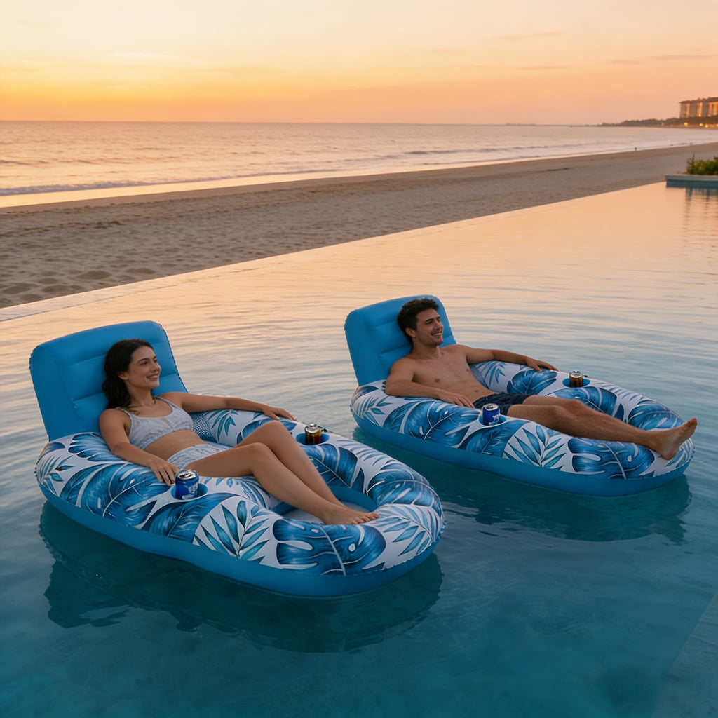 Two-Piece Inflatable Pool Lounge Float Set, 59.1 x 36.2 Inches Each with Backrests and Dual Cup Holders — image 5