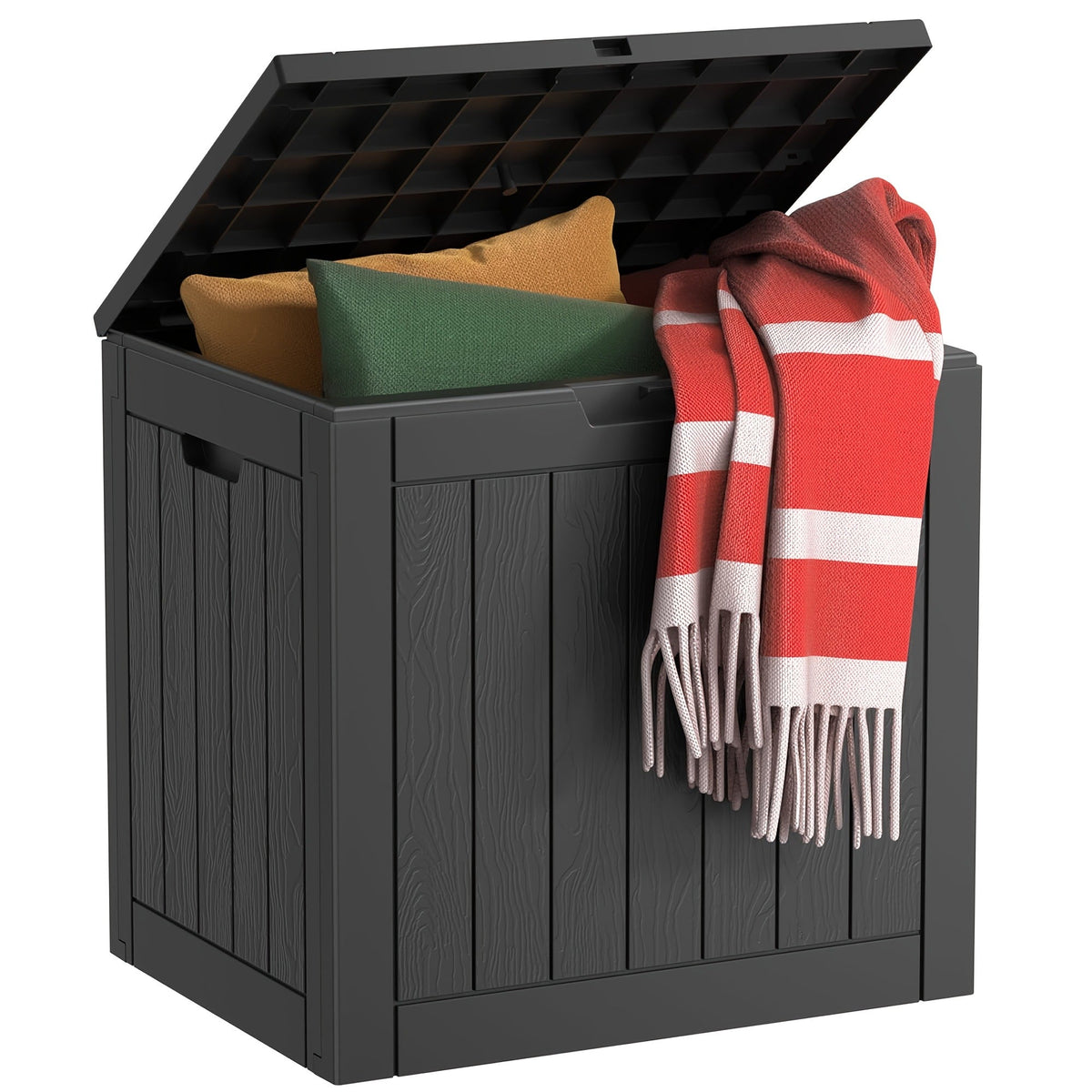 Outdoor Resin-Style Deck Box in 35- or 45-Gallon Sizes with Lockable Lid, Side Handles and Two Colors — image 1