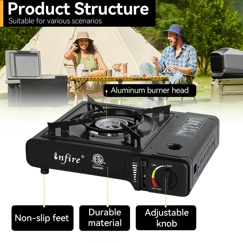 Black Single-Burner Butane Tabletop Camping Stove with Carrying Case, Adjustable Knob and US-Spec Option — image 5