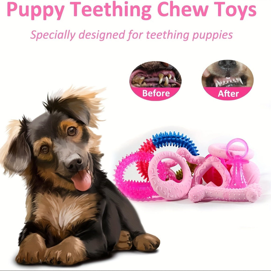 Dog Toy Pink Puppy Chew Bundle with Textured Toothbrush Shapes and Balls in Random 5 or 8 Pieces — image 9