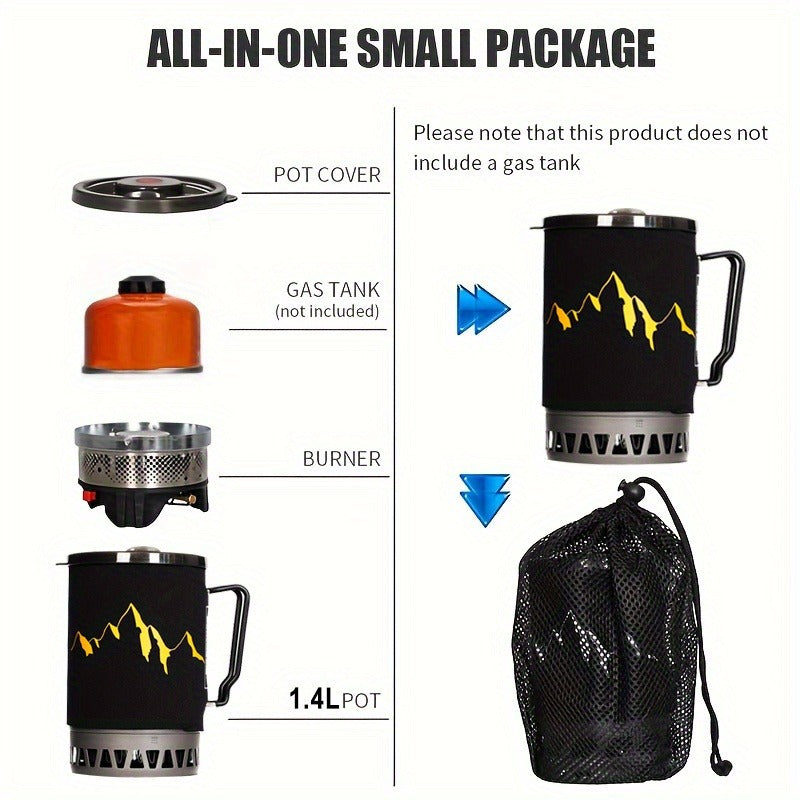 Camping Stove System 2pcs Set, Portable Propane Burner & Pot for Hiking Backpacking Outdoor Cooking — image 5