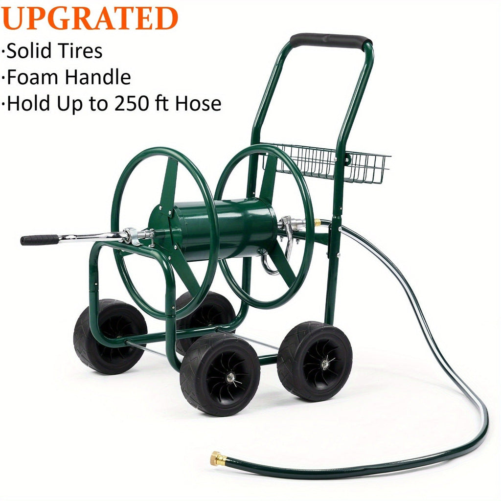 Garden Hose Reel Cart | 250ft Capacity, Heavy-Duty Steel, 4 Wheels & Storage Basket — image 5