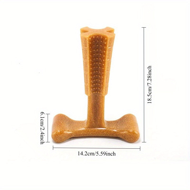 T-Shaped Textured Dog Chew Toy in Brown with Raised Nubs and Approx. 7.28 x 5.59-Inch Size — image 4