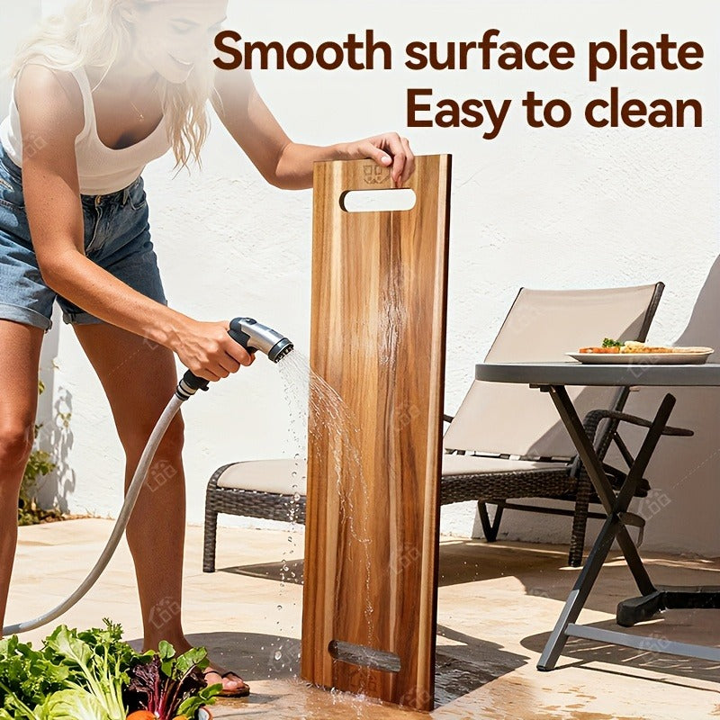 Extra-Long 36 x 11-Inch Wood-Color Charcuterie Board with Recessed Handles and Two Display Stands — image 5