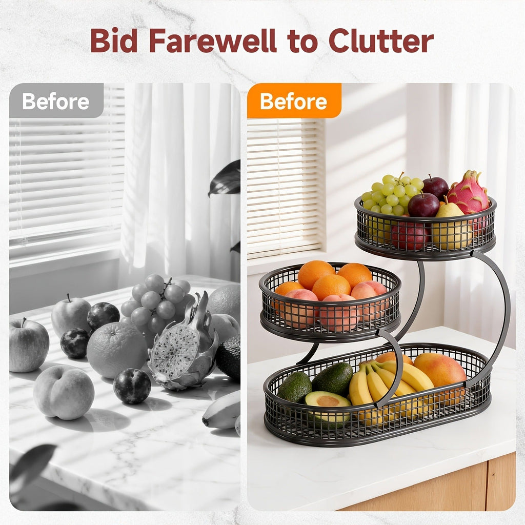 Fruit Basket with Two Round Bowls and 15.75-Inch Rectangular Base Tray — image 5