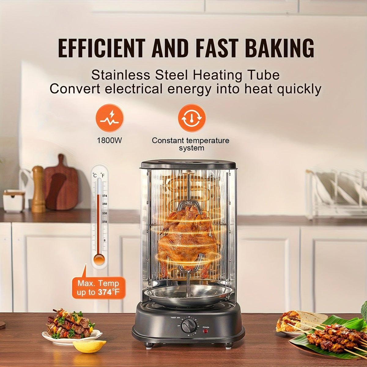 Vertical Shawarma Grill Machine, Electric Gyro Rotisserie Oven with Countertop Broiler for Home Cooking, Dining and Outdoor M
